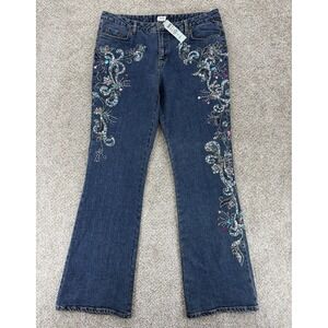 Caché Rhinestone Bootcut Jeans 12 Blue Sequin Jewel Embellished NWT $228 Vtg Y2K